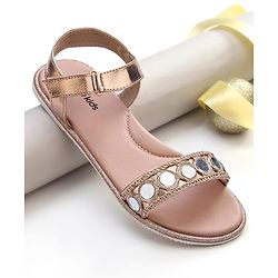 Pine Kids Formal & Party Wear Sandal with Velcro Closer & Mirror Work - Golden