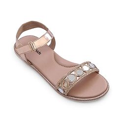 Pine Kids Formal & Party Wear Sandal with Velcro Closer & Mirror Work - Golden