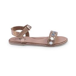 Pine Kids Formal & Party Wear Sandal with Velcro Closer & Mirror Work - Golden