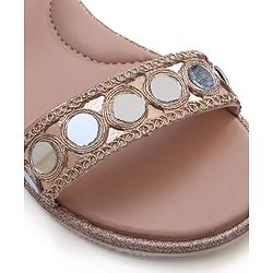 Pine Kids Formal & Party Wear Sandal with Velcro Closer & Mirror Work - Golden