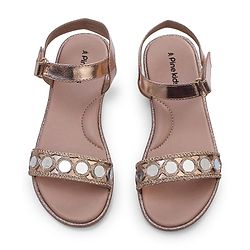 Pine Kids Formal & Party Wear Sandal with Velcro Closer & Mirror Work - Golden