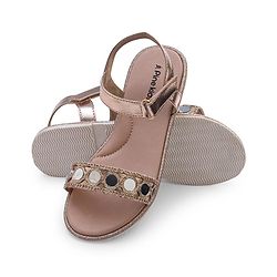 Pine Kids Formal & Party Wear Sandal with Velcro Closer & Mirror Work - Golden