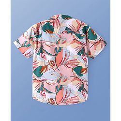 Pine Kids Woven Half Sleeves Tropical Theme Printed Shirt - Pink & Light Blue