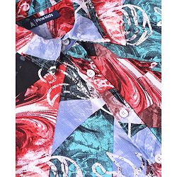 Pine Kids Viscose Woven Half Sleeves Printed Shirt - Dark Red Blue & Black