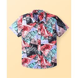 Pine Kids Viscose Woven Half Sleeves Printed Shirt - Dark Red Blue & Black