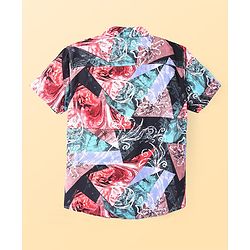 Pine Kids Viscose Woven Half Sleeves Printed Shirt - Dark Red Blue & Black