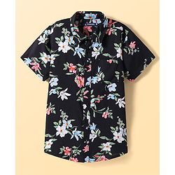 Pine Kids Viscose Woven Half Sleeves Floral Printed Shirt with T-Shirt - Blue & Black