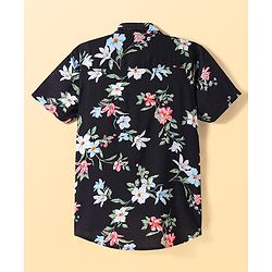 Pine Kids Viscose Woven Half Sleeves Floral Printed Shirt with T-Shirt - Blue & Black