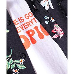 Pine Kids Viscose Woven Half Sleeves Floral Printed Shirt with T-Shirt - Blue & Black