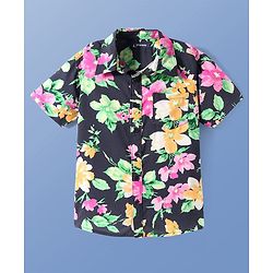 Pine Kids Viscose Woven Half Sleeves Shirt with Floral Print - Black