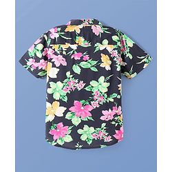 Pine Kids Viscose Woven Half Sleeves Shirt with Floral Print - Black