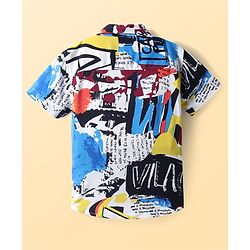 Pine Kids Woven Half Sleeves Text Printed Shirt - Blue & Black