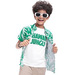 Pine Kids Viscose Woven Half Sleeves Tropical Theme Print Shirt with Sleeveless Inner T-Shirt - Green & White