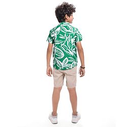 Pine Kids Viscose Woven Half Sleeves Tropical Theme Print Shirt with Sleeveless Inner T-Shirt - Green & White