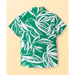 Pine Kids Viscose Woven Half Sleeves Tropical Theme Print Shirt with Sleeveless Inner T-Shirt - Green & White