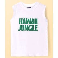 Pine Kids Viscose Woven Half Sleeves Tropical Theme Print Shirt with Sleeveless Inner T-Shirt - Green & White