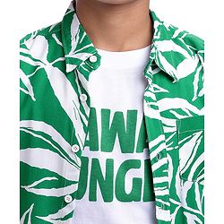 Pine Kids Viscose Woven Half Sleeves Tropical Theme Print Shirt with Sleeveless Inner T-Shirt - Green & White