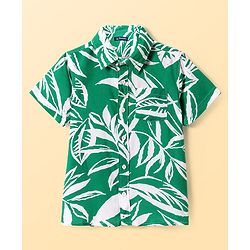 Pine Kids Viscose Woven Half Sleeves Tropical Theme Print Shirt with Sleeveless Inner T-Shirt - Green & White