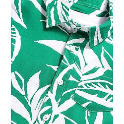 Pine Kids Viscose Woven Half Sleeves Tropical Theme Print Shirt with Sleeveless Inner T-Shirt - Green & White