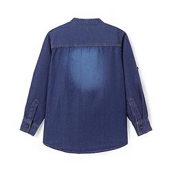 Pine Kids Woven Full Sleeves Washed Mandarin Collar Denim Shirt - Navy Blue