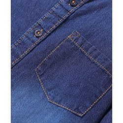 Pine Kids Woven Full Sleeves Washed Mandarin Collar Denim Shirt - Navy Blue
