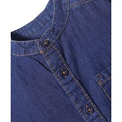 Pine Kids Woven Full Sleeves Washed Mandarin Collar Denim Shirt - Navy Blue
