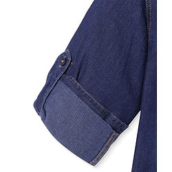 Pine Kids Woven Full Sleeves Washed Mandarin Collar Denim Shirt - Navy Blue