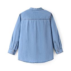 Pine Kids Woven Full Sleeves Washed Mandarin Collar Denim Shirt - Navy Blue