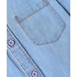Pine Kids Woven Full Sleeves Washed Mandarin Collar Denim Shirt - Navy Blue