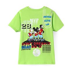 Pine kids Disney Single Jersey Knit Half Sleeves T-Shirt with Mickey Mouse Front & Back Graphics - Limegreen