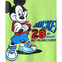 Pine kids Disney Single Jersey Knit Half Sleeves T-Shirt with Mickey Mouse Front & Back Graphics - Limegreen