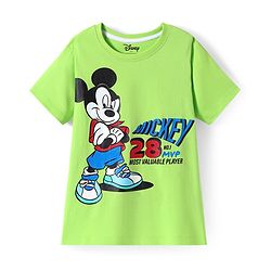 Pine kids Disney Single Jersey Knit Half Sleeves T-Shirt with Mickey Mouse Front & Back Graphics - Limegreen