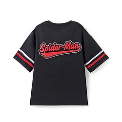 Pine Kids Marvel Terry Knit Half Drop Shoulder Sleeves Over Size Fit T-Shirt with Spider Man Graphic - Black