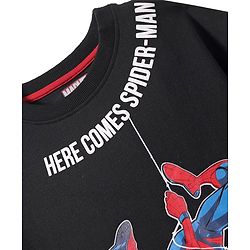 Pine Kids Marvel Terry Knit Half Drop Shoulder Sleeves Over Size Fit T-Shirt with Spider Man Graphic - Black