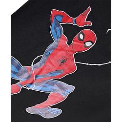 Pine Kids Marvel Terry Knit Half Drop Shoulder Sleeves Over Size Fit T-Shirt with Spider Man Graphic - Black