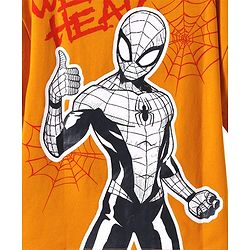 Pine Kids Disney Terry Knit Half Drop Shoulder Sleeves T-Shirt with Spiderman Graphics & Badge Detailing - Orange