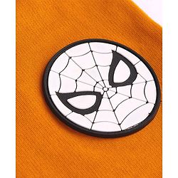 Pine Kids Disney Terry Knit Half Drop Shoulder Sleeves T-Shirt with Spiderman Graphics & Badge Detailing - Orange