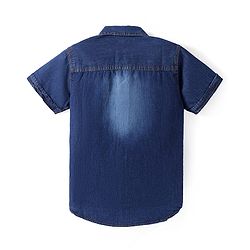 Pine Kids Denim Woven Half Sleeves Washed Shirt - Navy Blue