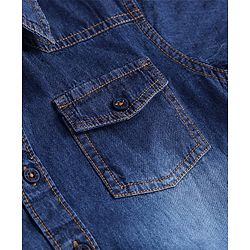 Pine Kids Denim Woven Half Sleeves Washed Shirt - Navy Blue