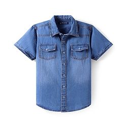 Pine Kids Denim Woven Half Sleeves Washed Shirt - Navy Blue