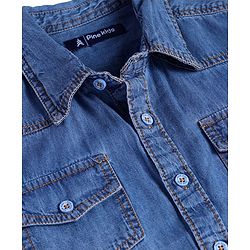 Pine Kids Denim Woven Half Sleeves Washed Shirt - Navy Blue
