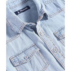 Pine Kids Denim Woven Half Sleeves Washed Shirt - Navy Blue