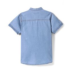Pine Kids Denim Woven Half Sleeves Mandarin Collar Washed Shirt - Light Blue