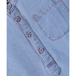 Pine Kids Denim Woven Half Sleeves Mandarin Collar Washed Shirt - Light Blue