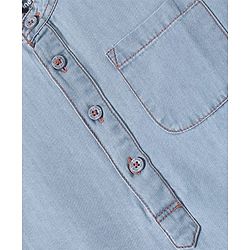 Pine Kids Denim Woven Half Sleeves Mandarin Collar Washed Shirt - Light Blue