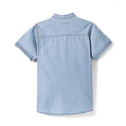 Pine Kids Denim Woven Half Sleeves Mandarin Collar Washed Shirt - Light Blue