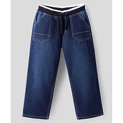 Pine Kids Full Length Solid Color Denim Jeans with Ribbed Waist - Blue