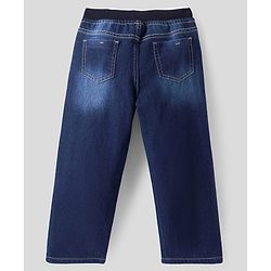 Pine Kids Full Length Solid Color Denim Jeans with Ribbed Waist - Blue