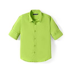 Pine Kids Cotton Woven Full Sleeves Solid Color Shirt - Lime Green