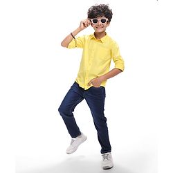 Pine Kids Cotton Woven Full Sleeves Solid Color Shirt - Lime Green